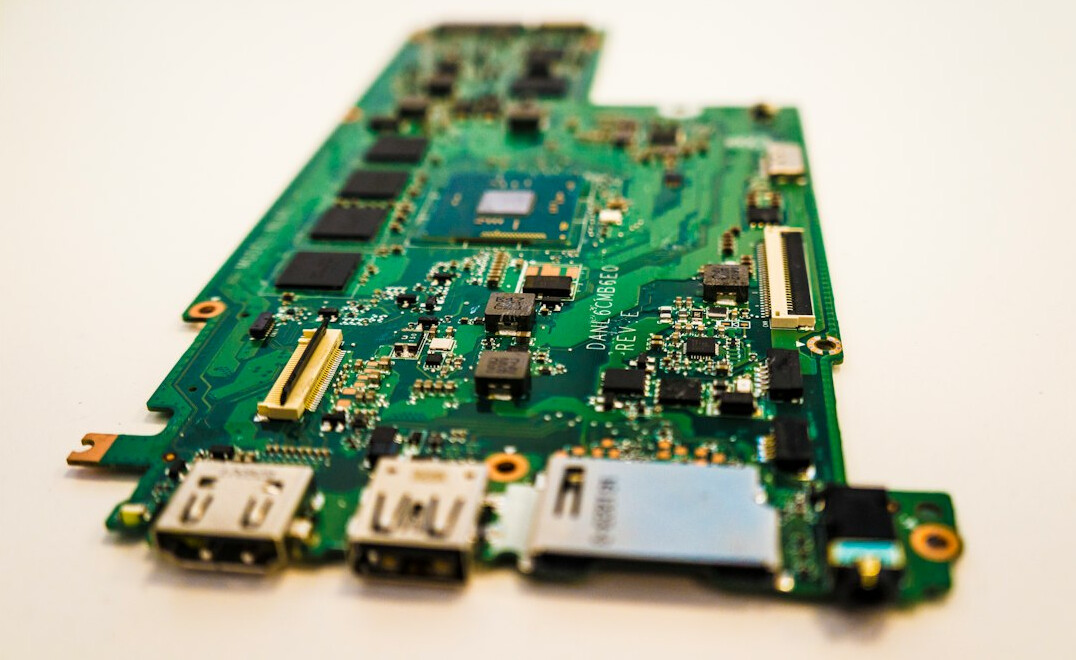Close-up of a green computer circuit board